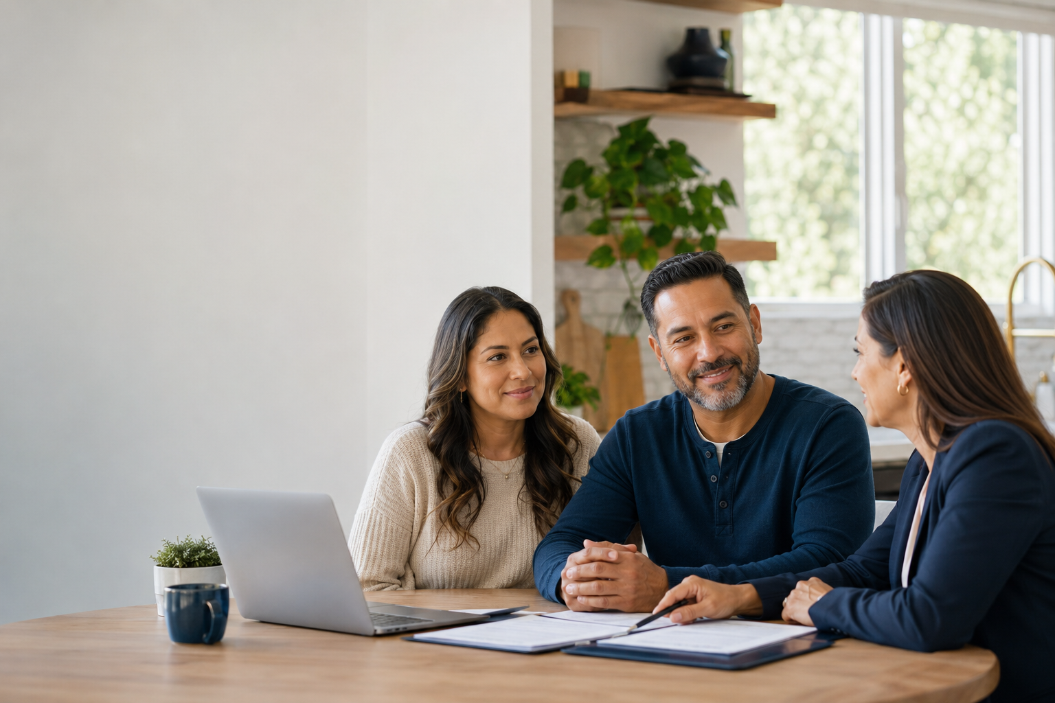 Una pareja recibe orientación financiera de una asesora